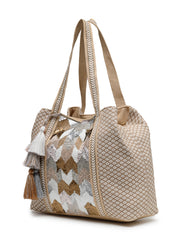 Folklore Edit Cotton Chevron Embellished Hobo Bag