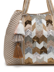 Folklore Edit Cotton Chevron Embellished Hobo Bag