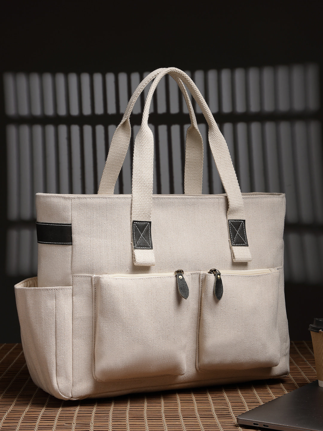 Anekaant Timber & Thread Off White Jute Solid Tote Bag