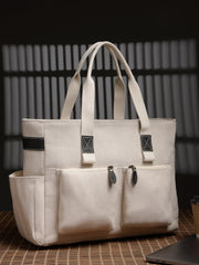 Anekaant Timber & Thread Off White Jute Solid Tote Bag