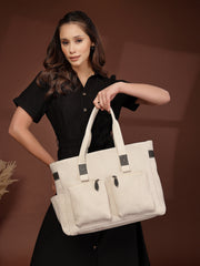Anekaant Timber & Thread Off White Jute Solid Tote Bag
