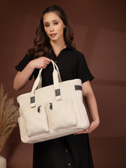 Anekaant Timber & Thread Off White Jute Solid Tote Bag
