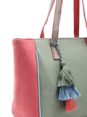 Hue Cotton Canvas Colourblocked Tote Bag