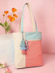 Hue Cotton Canvas Colourblocked Shoulder Bag