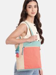 Hue Cotton Canvas Colourblocked Shoulder Bag