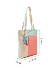 Hue Cotton Canvas Colourblocked Shoulder Bag