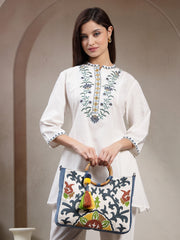 Tribal Sutra Canvas Floral Embroidered Handheld Bag