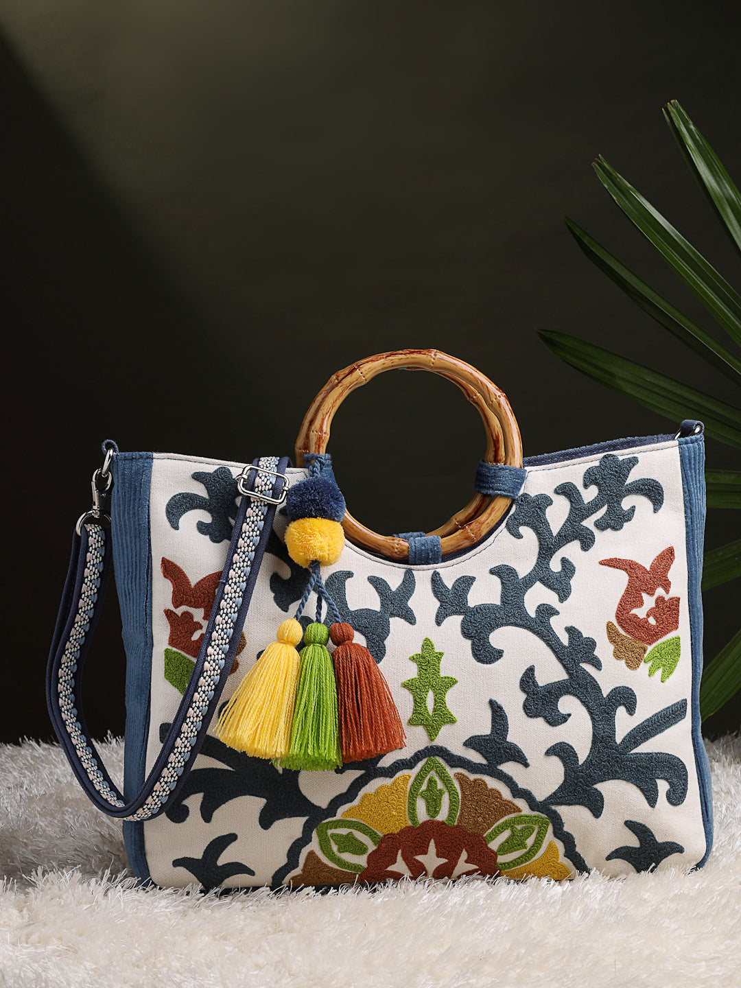 Tribal Sutra Canvas Floral Embroidered Handheld Bag