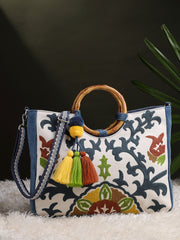 Tribal Sutra Canvas Floral Embroidered Handheld Bag