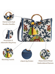 Tribal Sutra Canvas Floral Embroidered Handheld Bag