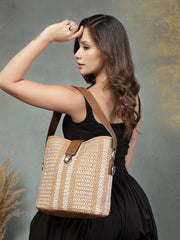 Anekaant Earth Knots Brown Jute Striped Handheld Bag
