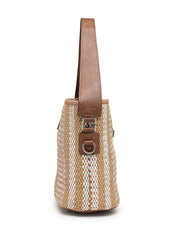 Anekaant Earth Knots Brown Jute Striped Handheld Bag