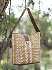 Anekaant Earth Knots Brown Jute Striped Handheld Bag