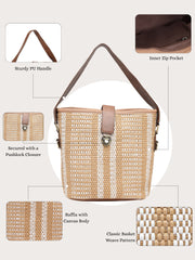 Anekaant Earth Knots Brown Jute Striped Handheld Bag