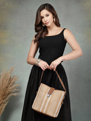 Anekaant Earth Knots Brown Jute Striped Handheld Bag