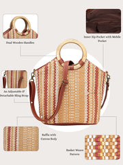 Anekaant Earth Knots Tan Jute Striped Handheld Bag