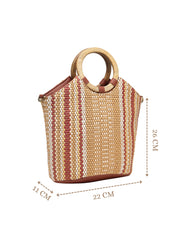 Anekaant Earth Knots Tan Jute Striped Handheld Bag