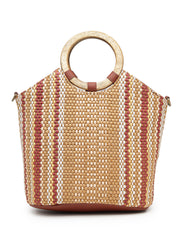 Anekaant Earth Knots Tan Jute Striped Handheld Bag