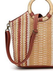 Anekaant Earth Knots Tan Jute Striped Handheld Bag