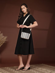 Anekaant Earth Edit Off White & Black Jacquard Striped Sling Bag