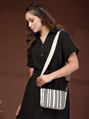 Anekaant Earth Edit Off White & Black Jacquard Striped Sling Bag