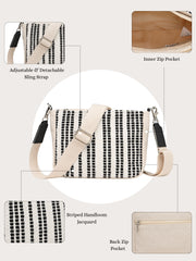 Anekaant Earth Edit Off White & Black Jacquard Striped Sling Bag