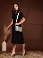 Anekaant Earth Edit Off White & Black Jacquard Striped Sling Bag