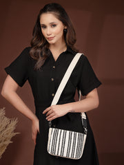 Anekaant Earth Edit Off White & Black Jacquard Striped Sling Bag