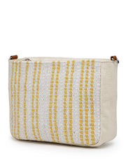 Anekaant Earth Edit Off White & Mustard Jacquard Striped Sling Bag