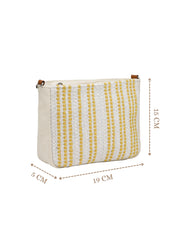 Anekaant Earth Edit Off White & Mustard Jacquard Striped Sling Bag