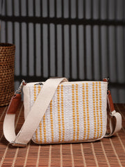 Anekaant Earth Edit Off White & Mustard Jacquard Striped Sling Bag