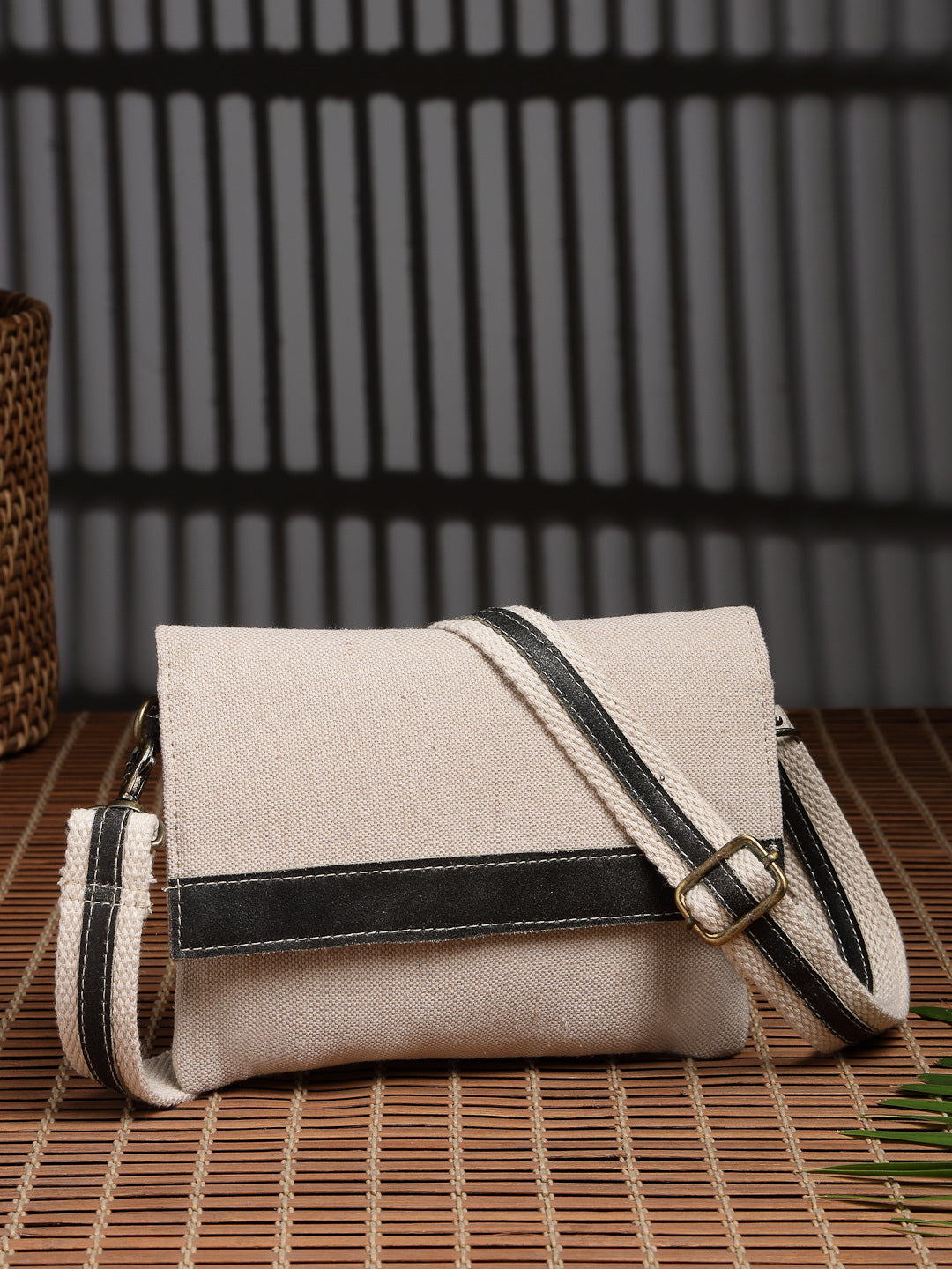 Anekaant Timber & Thread Off White Jute Solid Sling Bag