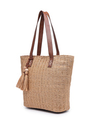 Anekaant Earth Knots Beige Jute Woven Design Tote Bag