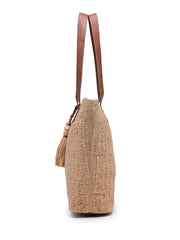 Anekaant Earth Knots Beige Jute Woven Design Tote Bag
