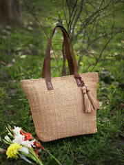 Anekaant Earth Knots Beige Jute Woven Design Tote Bag