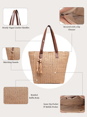Anekaant Earth Knots Beige Jute Woven Design Tote Bag