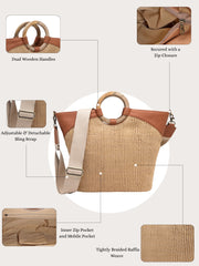 Anekaant Earth Knots Beige Jute Woven Design Handheld Bag