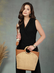 Anekaant Earth Knots Beige Jute Woven Design Handheld Bag