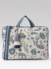 Anekaant Petal Posh Ivory & Navy Floral Jacquard Laptop Bag (Upto 16")