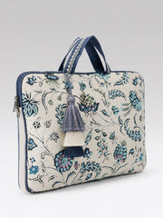 Anekaant Petal Posh Ivory & Navy Floral Jacquard Laptop Bag (Upto 16")