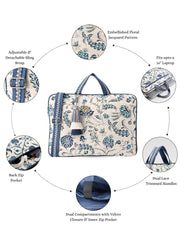 Anekaant Petal Posh Ivory & Navy Floral Jacquard Laptop Bag (Upto 16")
