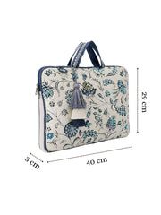 Anekaant Petal Posh Ivory & Navy Floral Jacquard Laptop Bag (Upto 16")