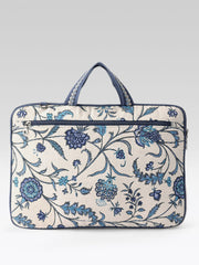 Anekaant Petal Posh Ivory & Navy Floral Jacquard Laptop Bag (Upto 16")