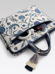 Anekaant Petal Posh Ivory & Navy Floral Jacquard Laptop Bag (Upto 16")