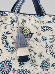 Anekaant Petal Posh Ivory & Navy Floral Jacquard Laptop Bag (Upto 16")