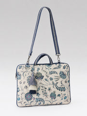 Anekaant Petal Posh Ivory & Navy Floral Jacquard Laptop Bag (Upto 16")