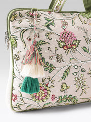 Anekaant Petal Posh Ivory & Olive Floral Jacquard Laptop Bag (Upto 16")