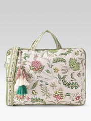 Anekaant Petal Posh Ivory & Olive Floral Jacquard Laptop Bag (Upto 16")