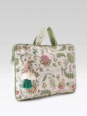Anekaant Petal Posh Ivory & Olive Floral Jacquard Laptop Bag (Upto 16")