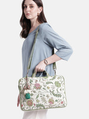 Anekaant Petal Posh Ivory & Olive Floral Jacquard Laptop Bag (Upto 16")